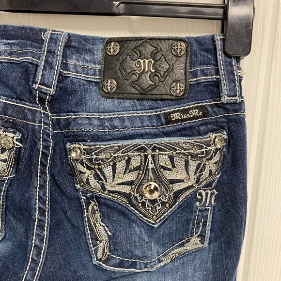 Miss me Signature cropped Junior Jeans pants embroidery pockets size 25 - Picture 5 of 12